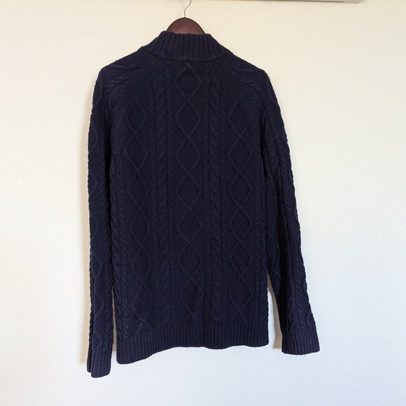 NWT Brooks Brothers Men's Merino Wool Blend Zip Up Cable Knit Sweater Navy XL - Picture 7 of 11